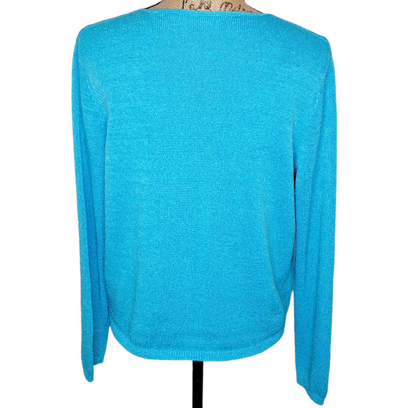 JOSEPHINE CHAUS Women's Vibrant Crochet Button Front Cardigan Size Medium Blue - Picture 3 of 11